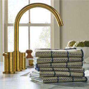 HEARTH & HAND NWT 6pc grid stitch reusable cloth towels -green/navy